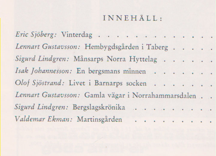 TABERGS BERGSLAG X No 10 -1974 - INNEHÅLL -