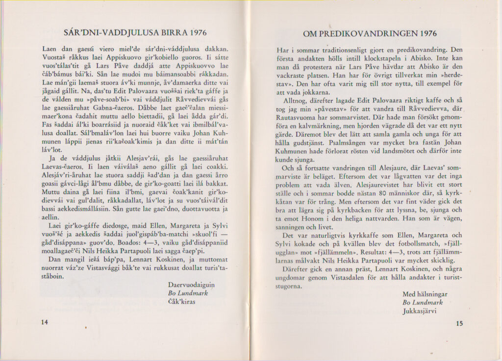 Om predikovandringen 1976 ur Bland Sveriges Samer 76-77 - SÁR'DNI-VADDJULUSA BIRRA 1976