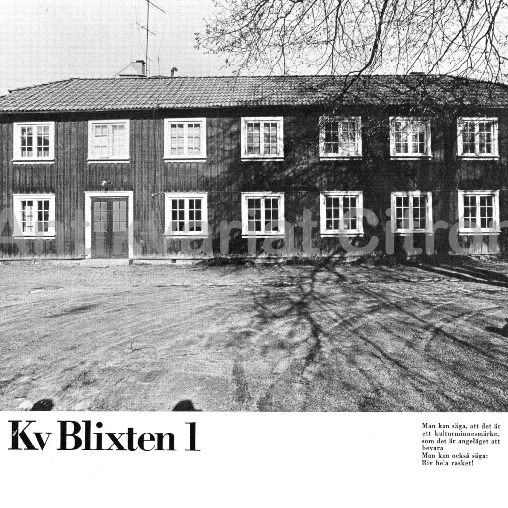 Kv Blixten 1 – en äldre trähuslänga med rödmålad fasad och spröjsade fönster, belägen vid Östra Storgatan i Jönköping.