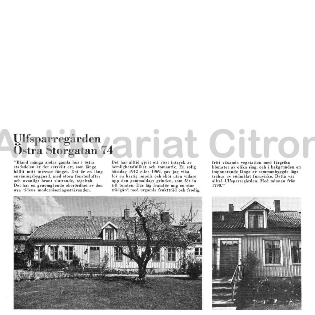 Ulfsparregården, en rödmålad trähuslänga från 1700-talet, omgiven av trädgård och historia i östra Jönköping.