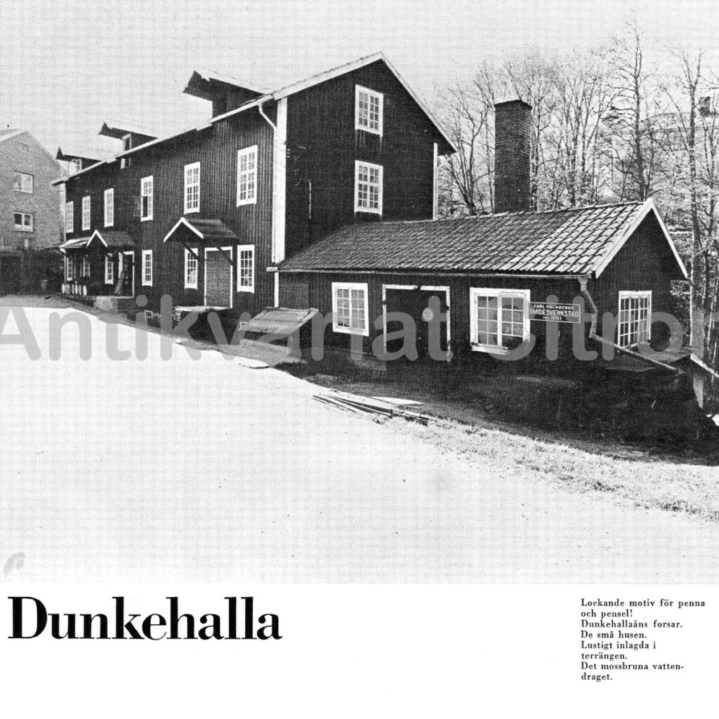 Vy över Dunkehallaån med lummig grönska och historisk arkitektur – ett motiv som inspirerat konstnärer genom tiderna.